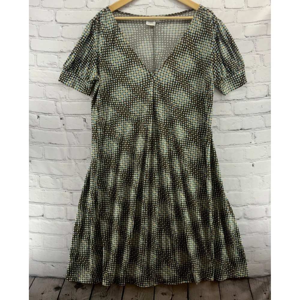 Maggy London Dress Sz 12 V-Neck Stretch‎ A-Line Multi Color Geometric Print